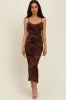 Brown Rose Print Mesh Overlay Ruched Midi Dress sold by Pinkblush