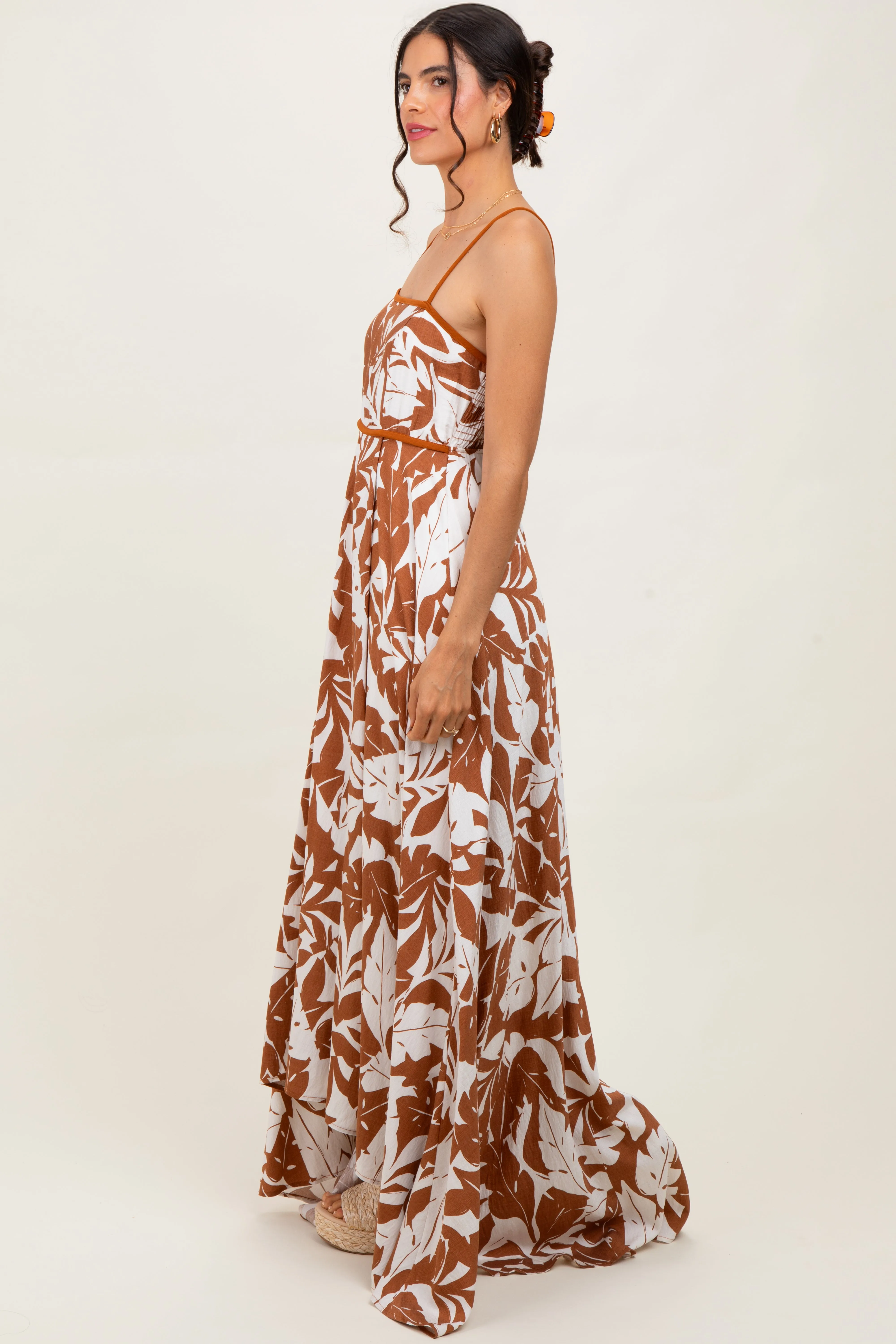 Mocha Vintage Floral Smocked Top Sleeveless Maxi Dress sold by Pinkblush product image thumbnail 3