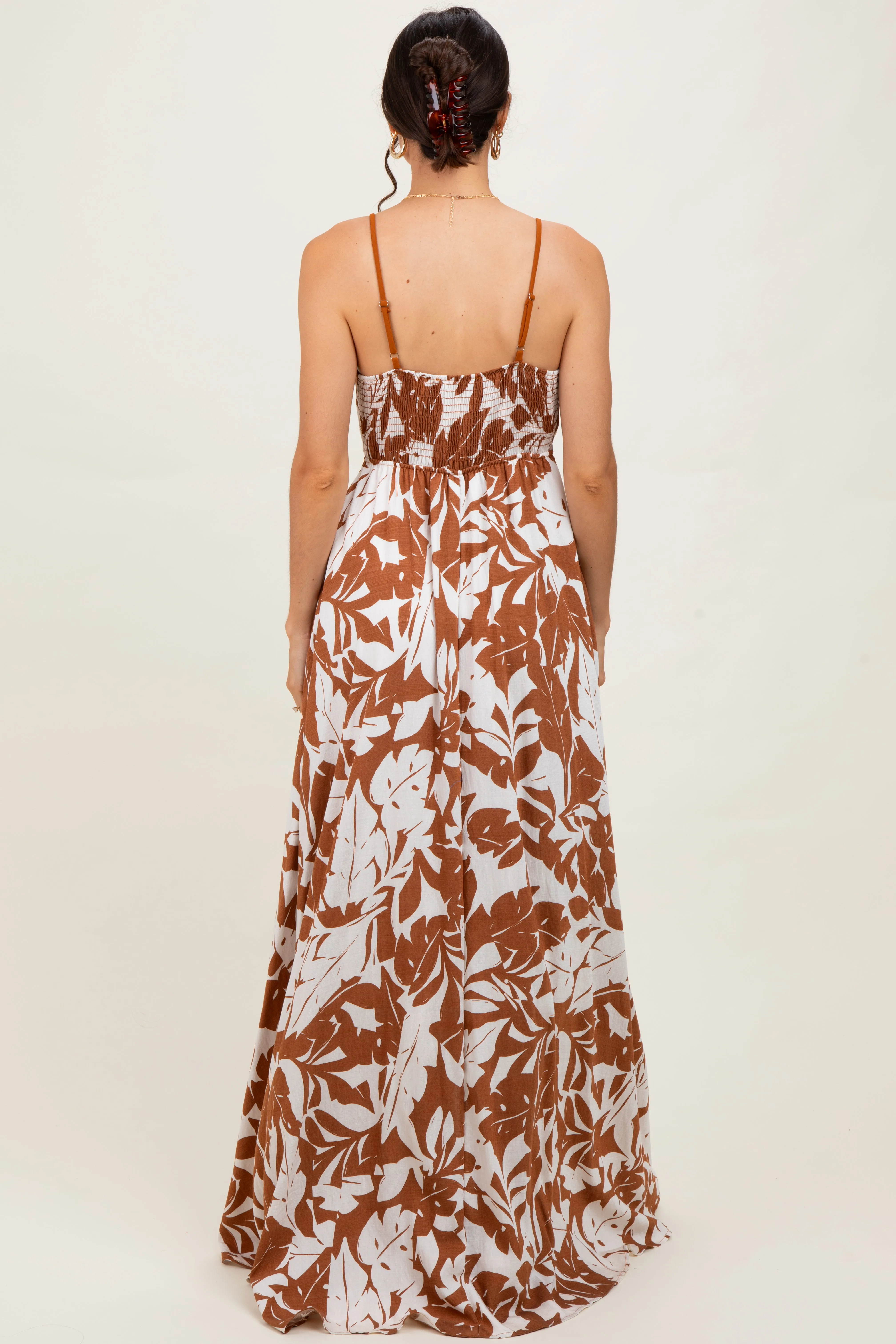 Mocha Vintage Floral Smocked Top Sleeveless Maxi Dress sold by Pinkblush product image thumbnail 4