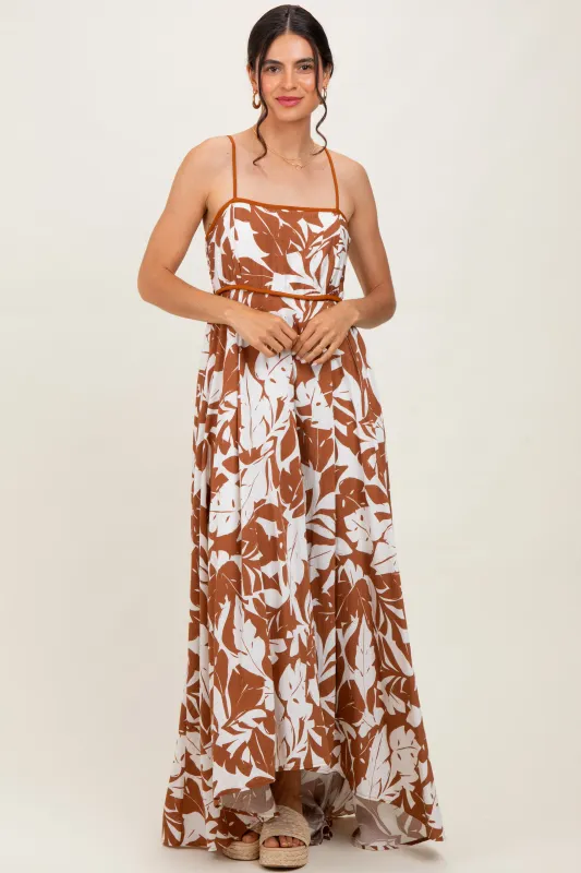 Mocha Vintage Floral Smocked Top Sleeveless Maxi Dress sold by Pinkblush