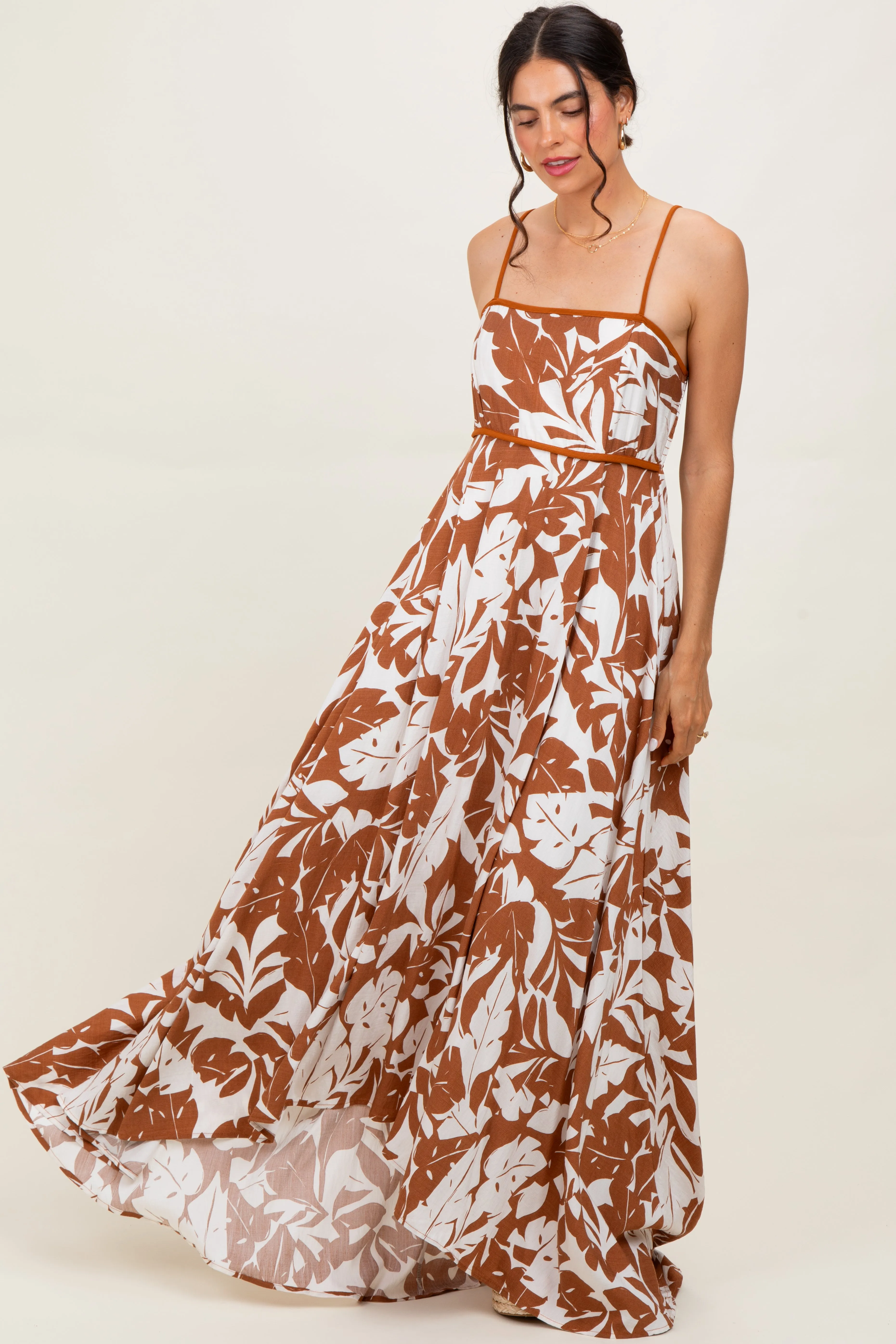 Mocha Vintage Floral Smocked Top Sleeveless Maxi Dress sold by Pinkblush product image thumbnail 2
