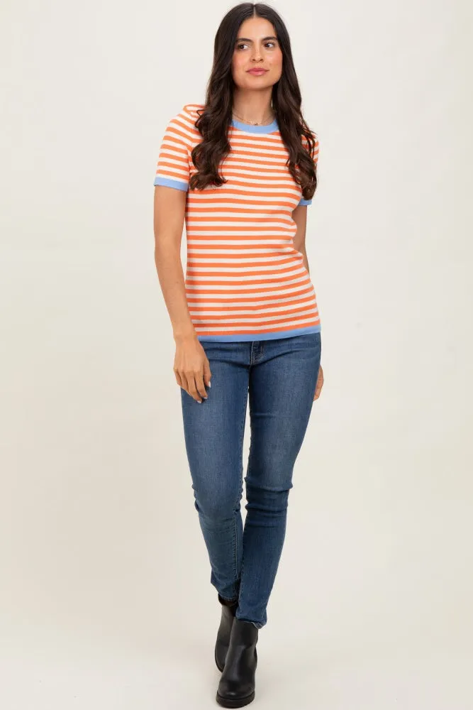 Orange Striped Knit Contrast Trim Top sold by Pinkblush product image thumbnail 2