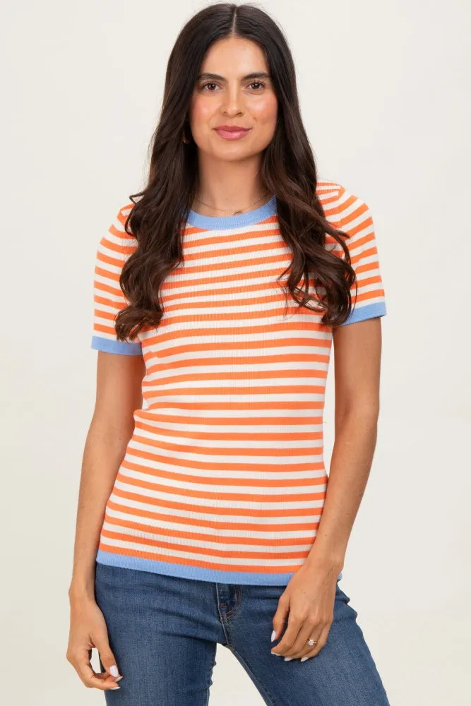 Orange Striped Knit Contrast Trim Top sold by Pinkblush