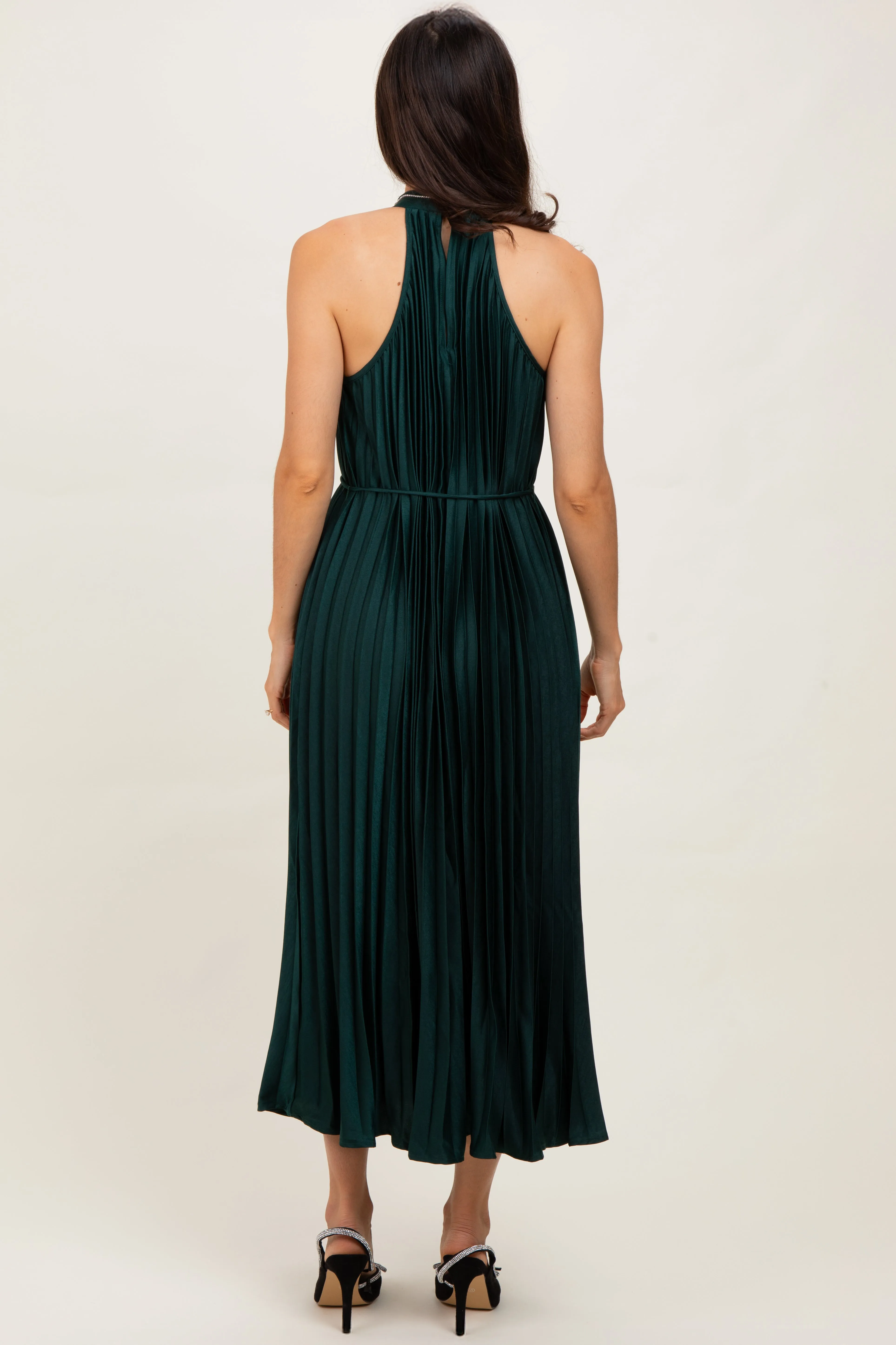 Forest Green Pleated Halter Dress sold by Pinkblush product image thumbnail 4