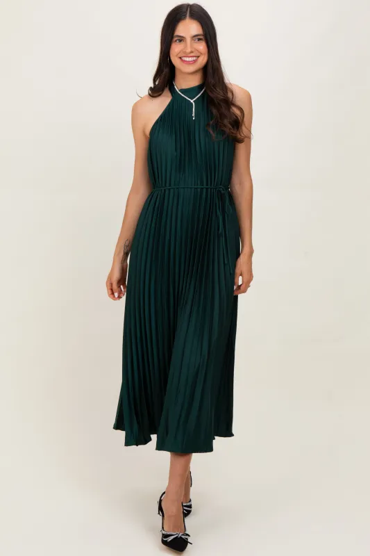 Forest Green Pleated Halter Dress sold by Pinkblush