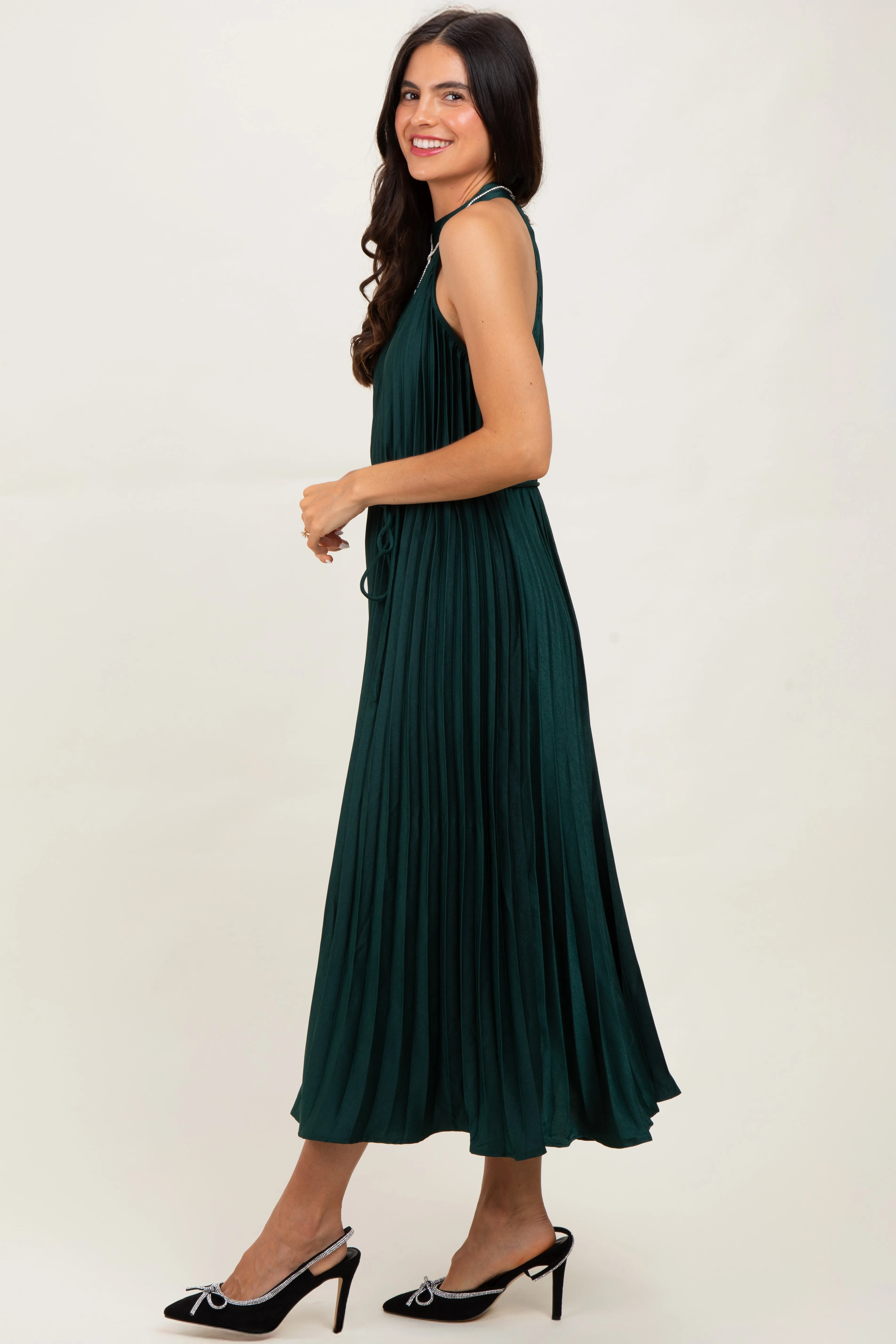 Forest Green Pleated Halter Dress sold by Pinkblush product image thumbnail 3