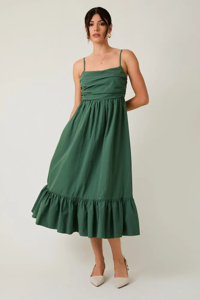 Forest Green Ruffle Hem Sleeveless Midi Dress sold by Pinkblush