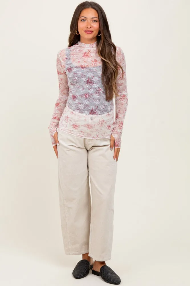 Pink Floral Mesh Lace Long Sleeve Maternity Top sold by Pinkblush product image thumbnail 2