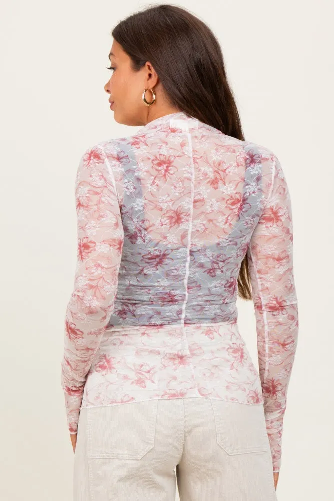 Pink Floral Mesh Lace Long Sleeve Maternity Top sold by Pinkblush product image thumbnail 4