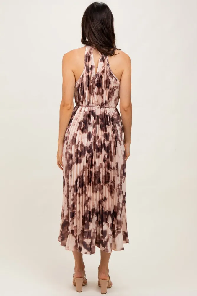 Brown Floral Pleated Halter Midi Dress sold by Pinkblush product image thumbnail 3