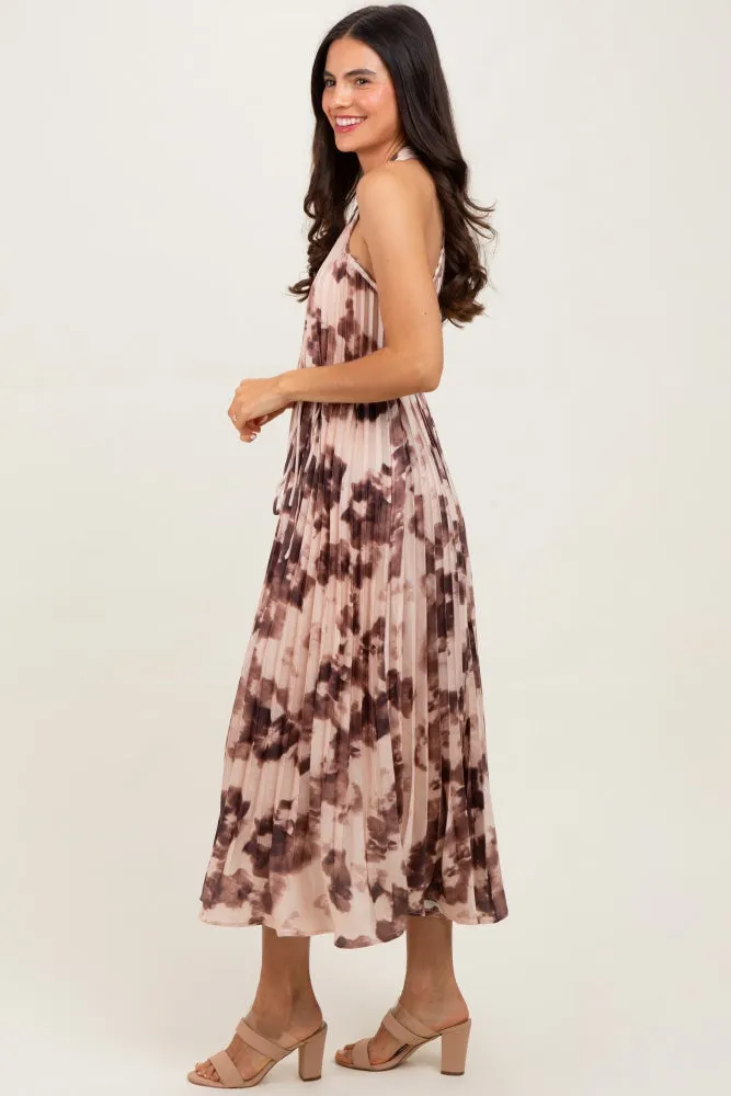Brown Floral Pleated Halter Midi Dress sold by Pinkblush product image thumbnail 2