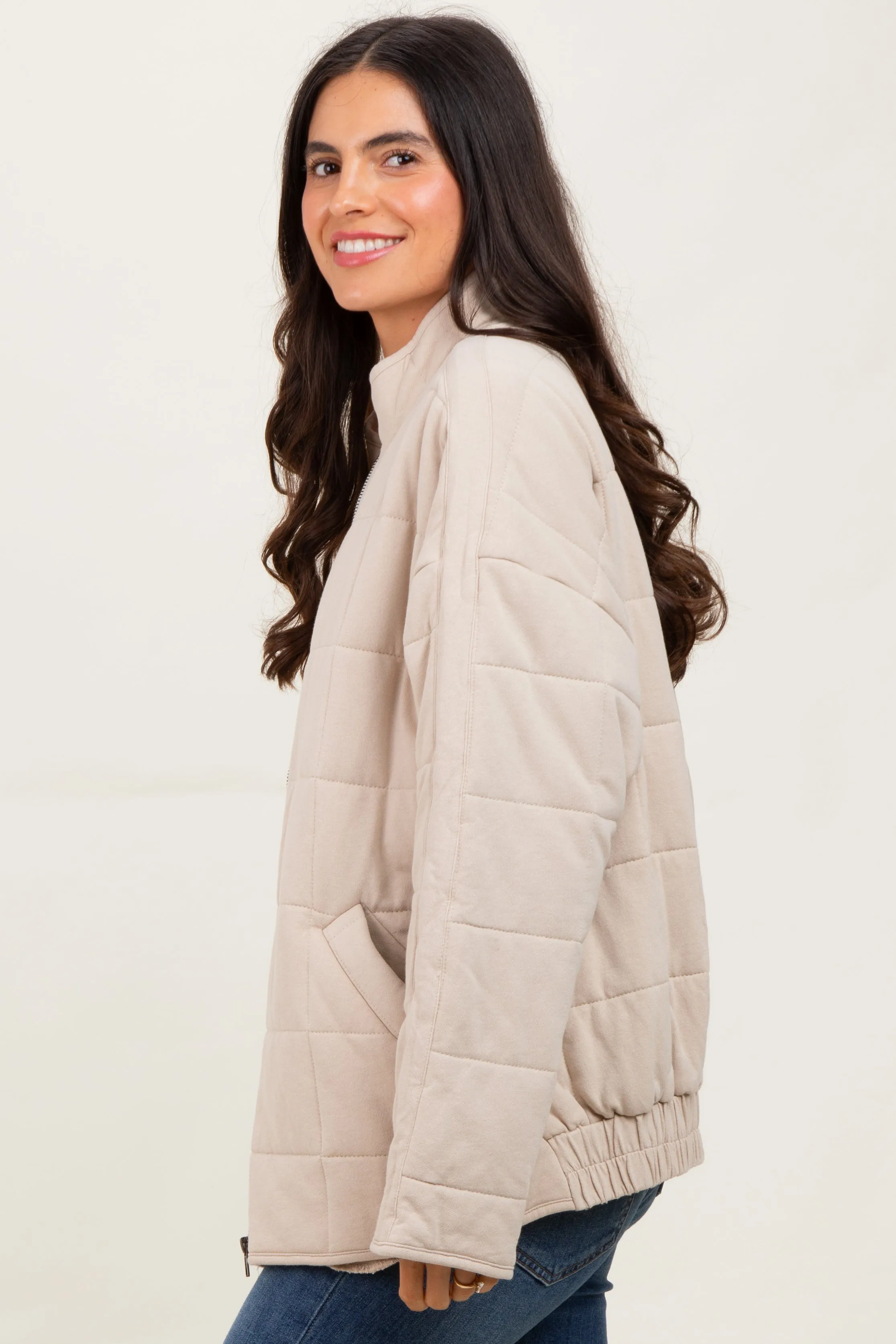 Cream Quilted Oversized Jacket sold by Pinkblush product image thumbnail 3