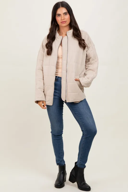Cream Quilted Oversized Jacket sold by Pinkblush