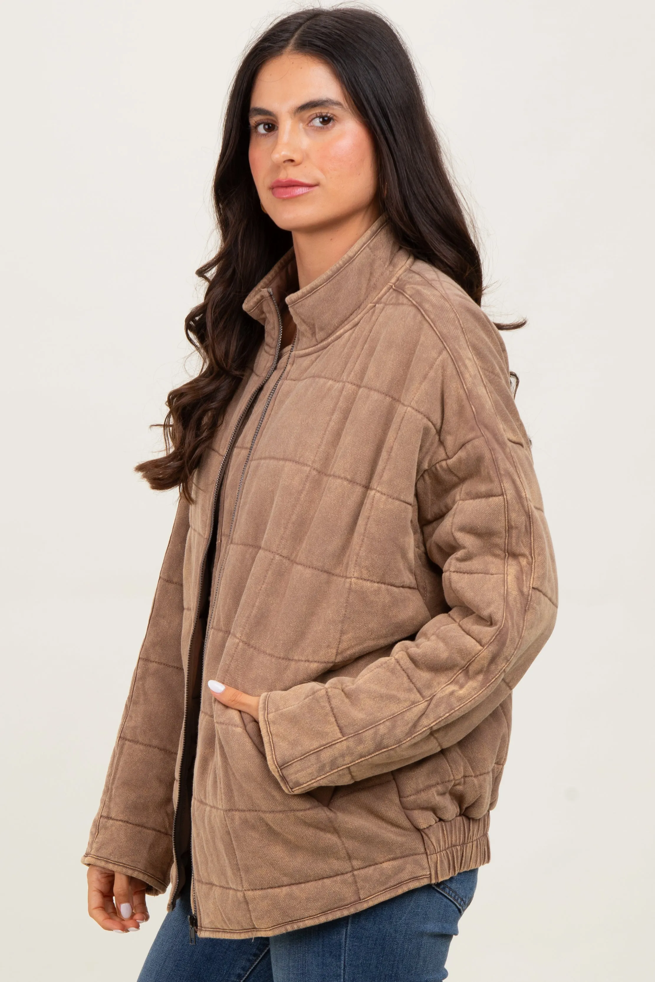 Mocha Quilted Oversized Jacket sold by Pinkblush