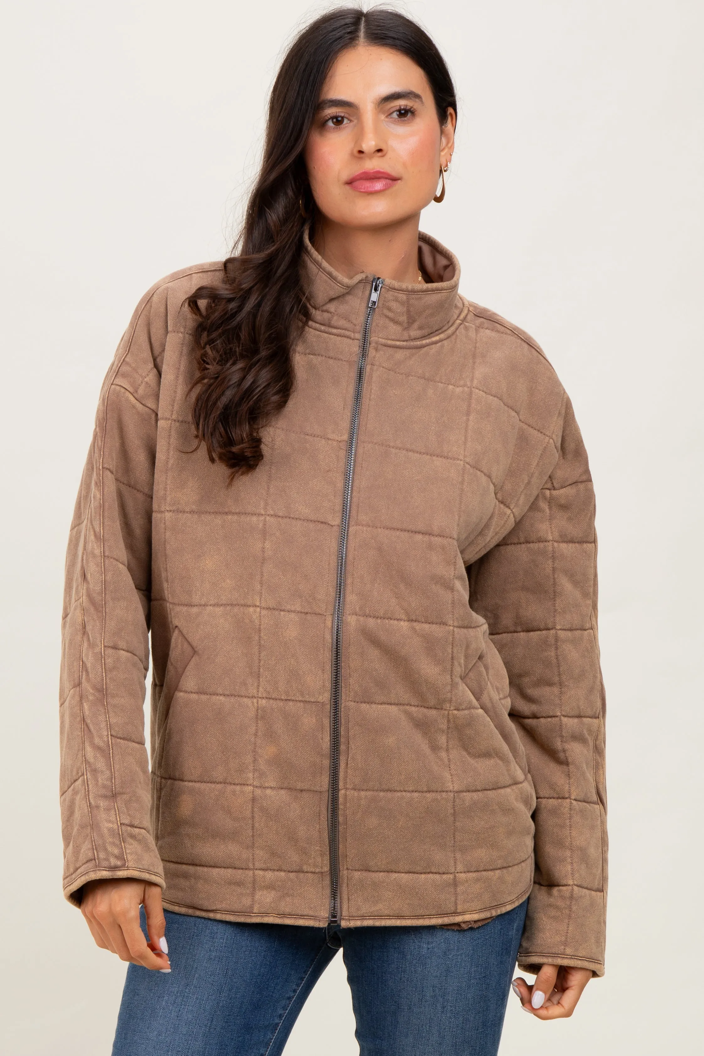 Mocha Quilted Oversized Jacket sold by Pinkblush product image thumbnail 2