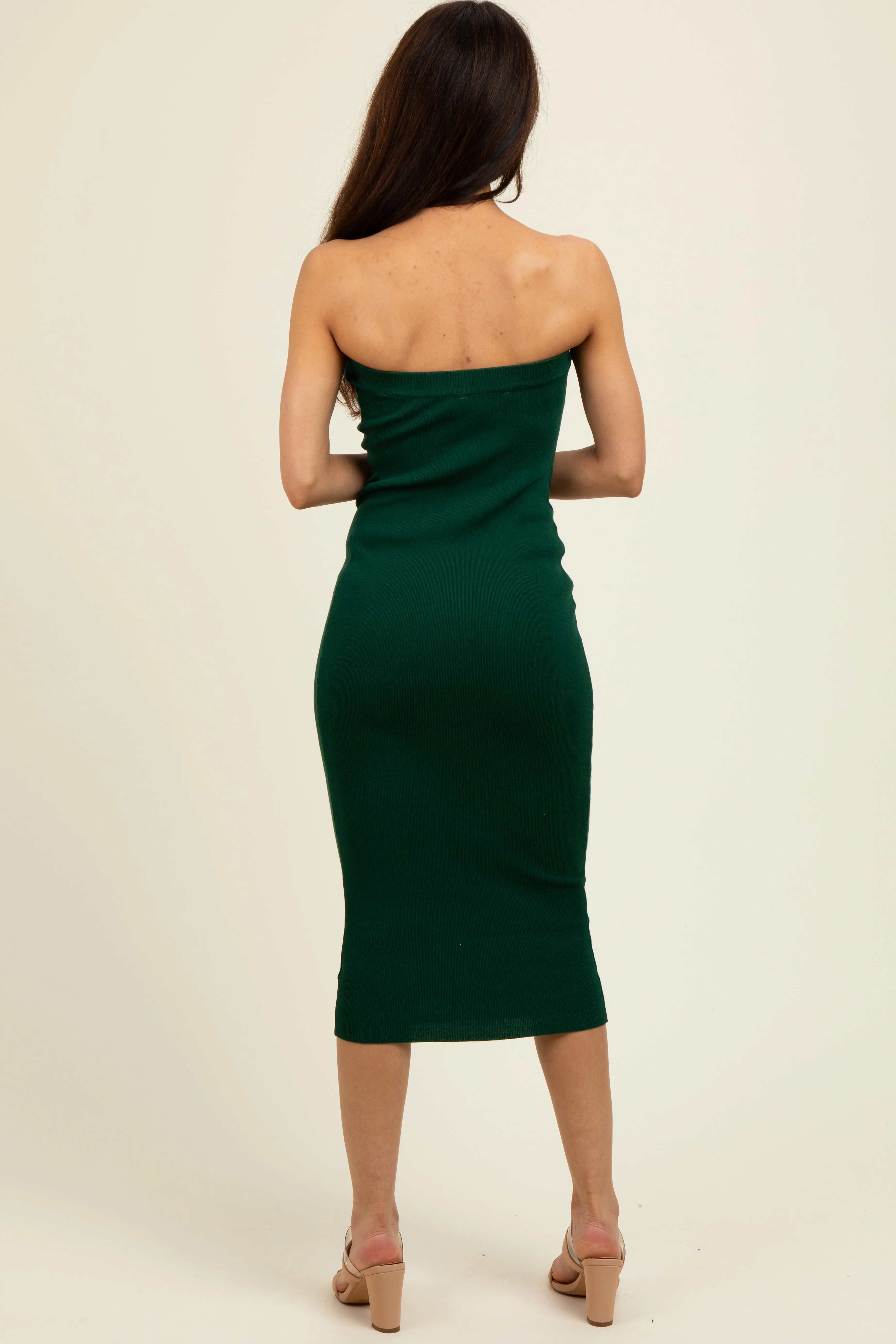 Hunter Green Fitted Tube Knit Midi Dress sold by Pinkblush product image thumbnail 4