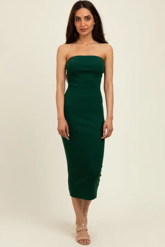 Hunter Green Fitted Tube Knit Midi Dress sold by Pinkblush