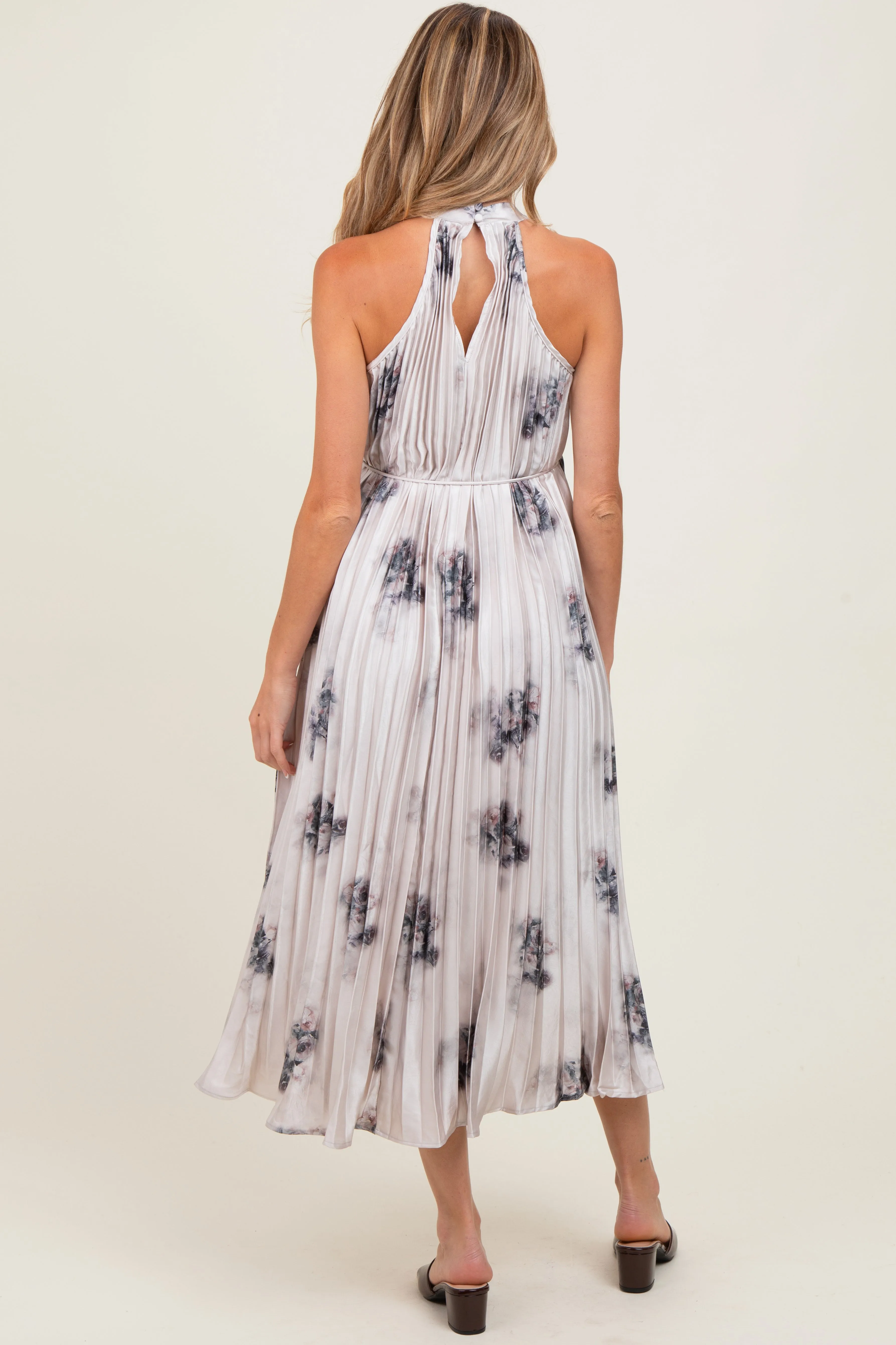 Light Pink Printed Pleated Maternity Halter Dress sold by Pinkblush product image thumbnail 4