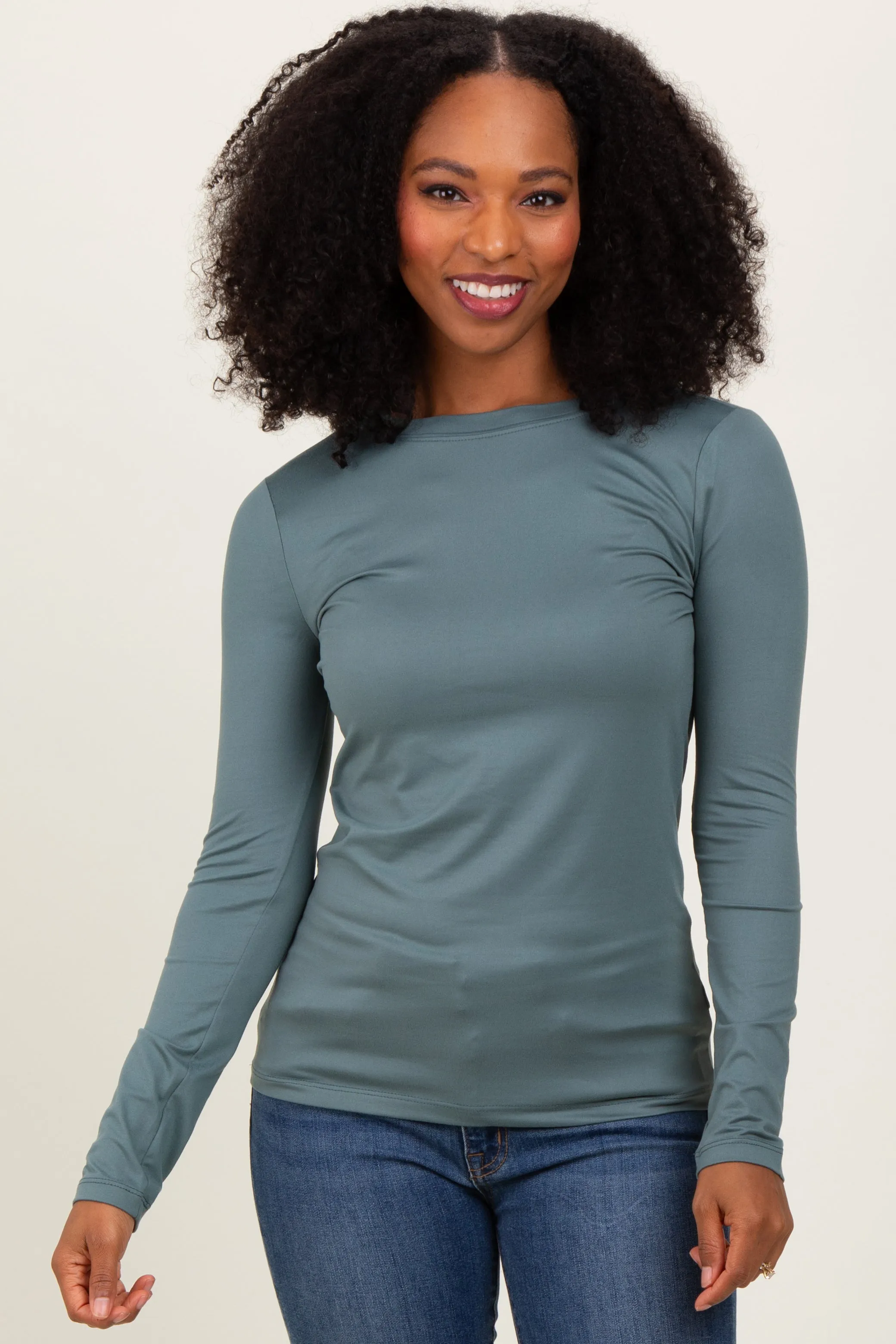 Dusty Jade Basic Long Sleeve Top sold by Pinkblush