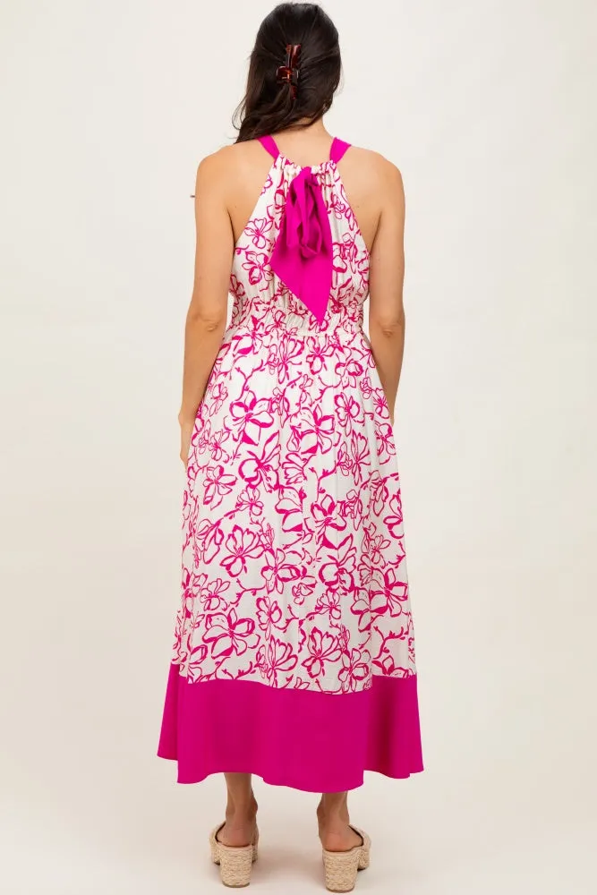 Fuchsia Floral Bow Tie Sleeveless Midi Dress sold by Pinkblush product image thumbnail 3
