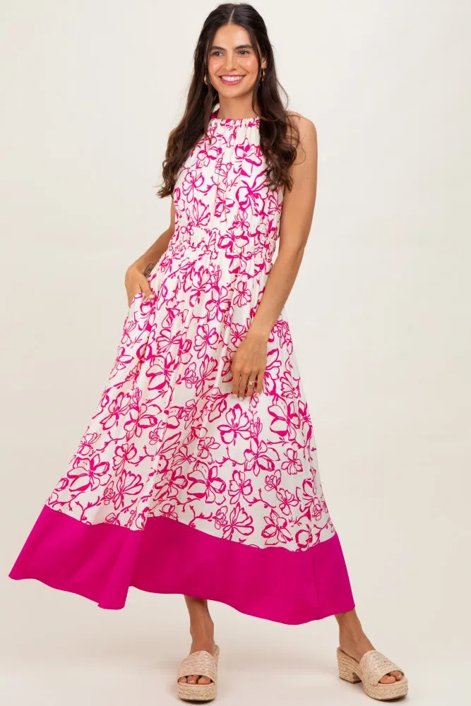 Fuchsia Floral Bow Tie Sleeveless Midi Dress sold by Pinkblush