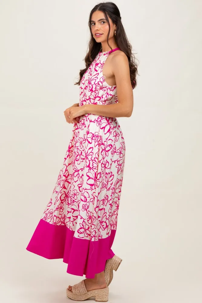 Fuchsia Floral Bow Tie Sleeveless Midi Dress sold by Pinkblush product image thumbnail 2