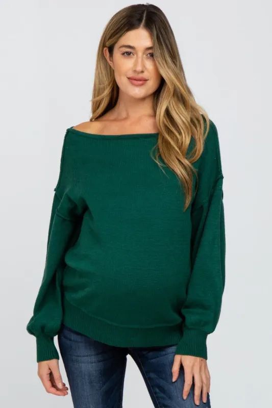 Emerald Green Boat Neck Bubble Sleeve Maternity Sweater sold by Pinkblush