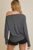 Black Striped Boat Neck Long Sleeve Top sold by Pinkblush