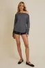 Black Striped Boat Neck Long Sleeve Top sold by Pinkblush