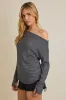 Black Striped Boat Neck Long Sleeve Top sold by Pinkblush