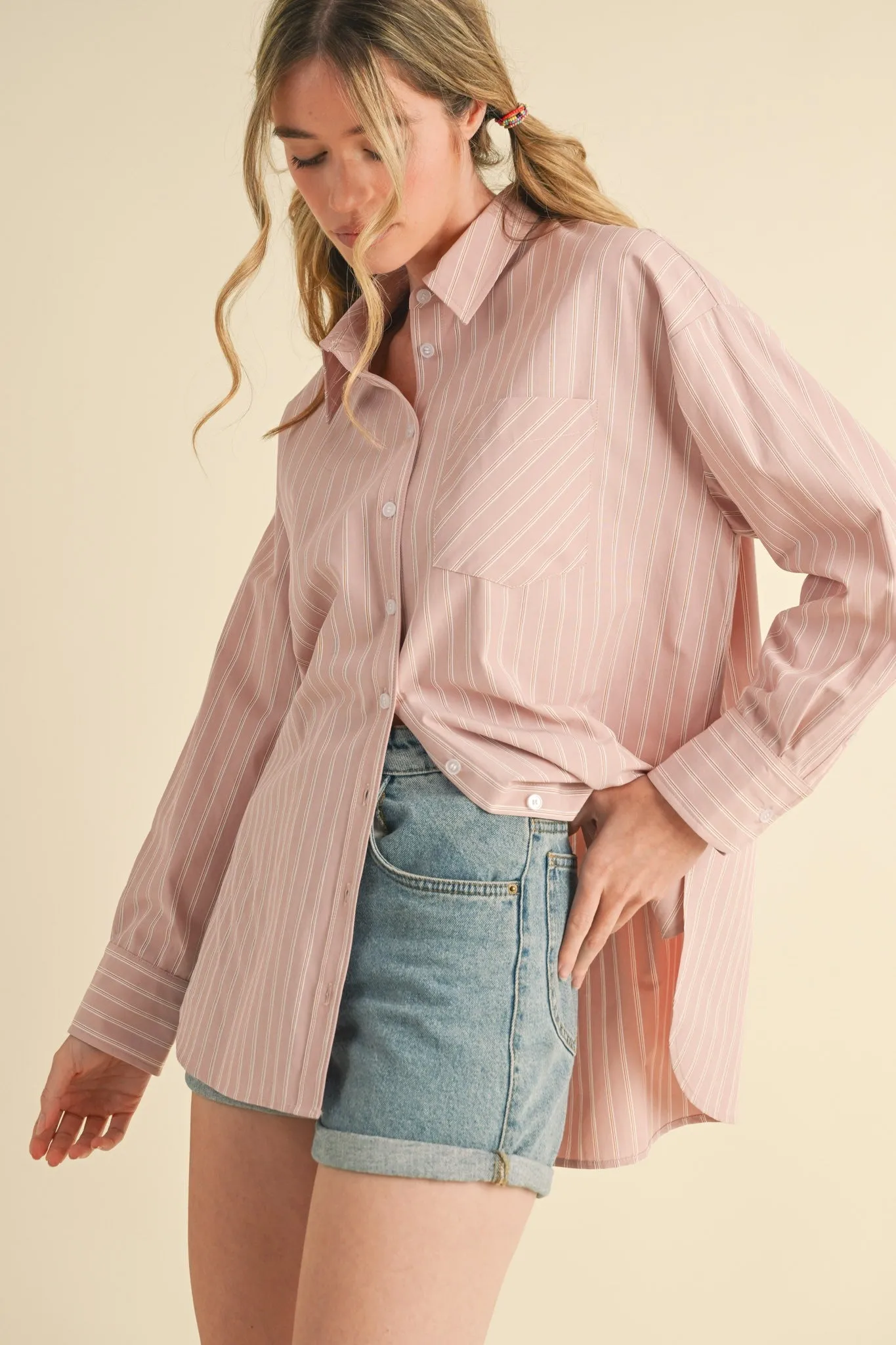 Mauve Striped Button Down Oversized Shirt sold by Pinkblush