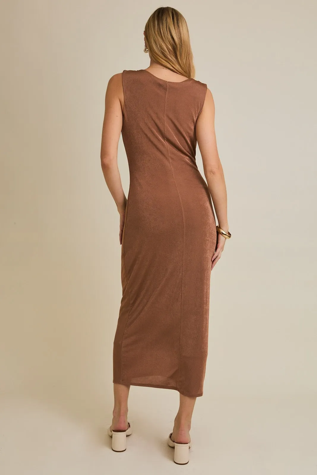 Mocha Draped Neck Sleeveless Midi Dress sold by Pinkblush product image thumbnail 4