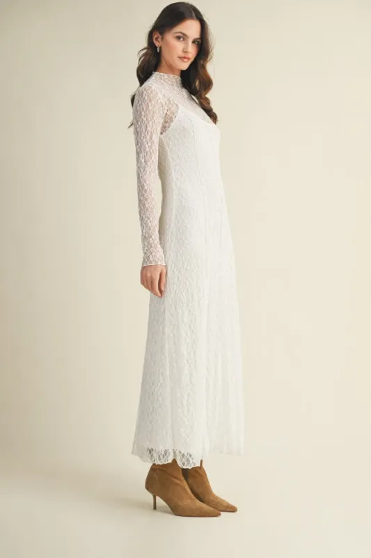 White Lace Mock Neck Long Sleeve Maxi Dress sold by Pinkblush