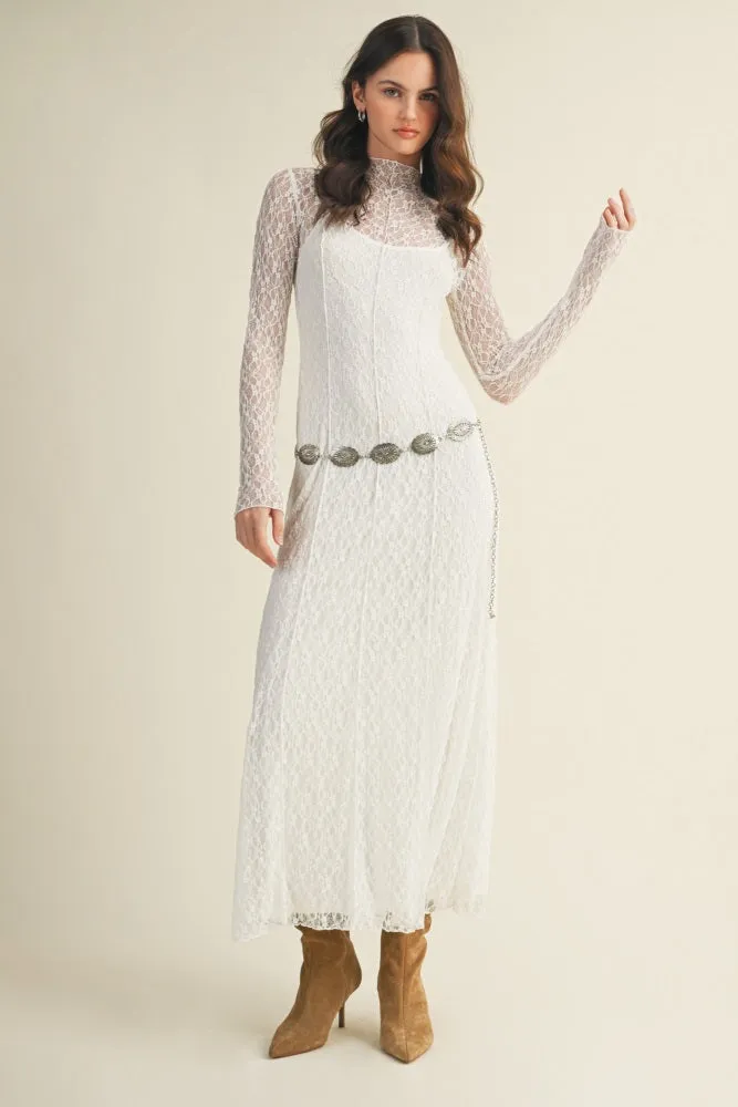 White Lace Mock Neck Long Sleeve Maxi Dress sold by Pinkblush product image thumbnail 2