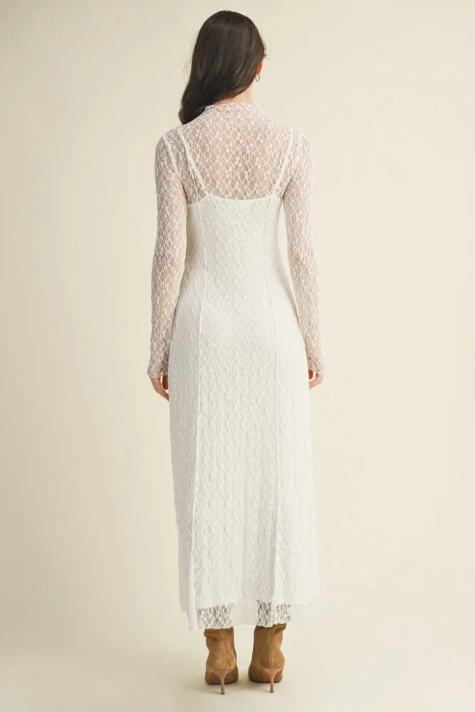 White Lace Mock Neck Long Sleeve Maxi Dress sold by Pinkblush product image thumbnail 3