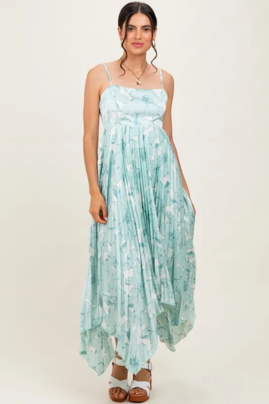 Sage Floral Woven Pleat Skirt Maternity Maxi Dress sold by Pinkblush