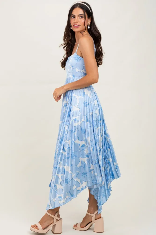Blue Floral Woven Pleat Skirt Maternity Maxi Dress sold by Pinkblush product image thumbnail 3