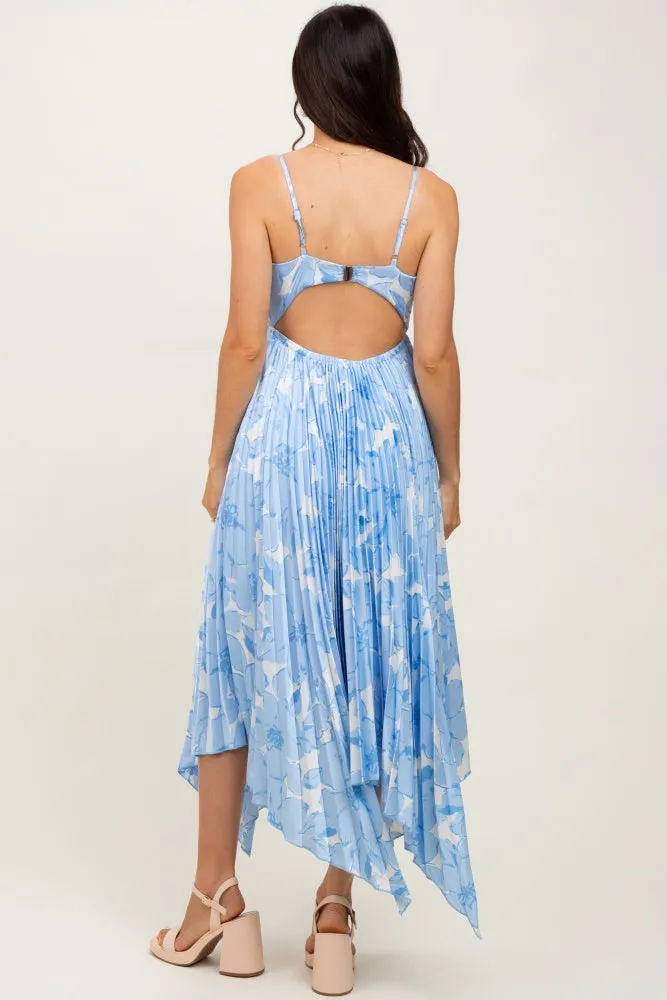 Blue Floral Woven Pleat Skirt Maternity Maxi Dress sold by Pinkblush product image thumbnail 4