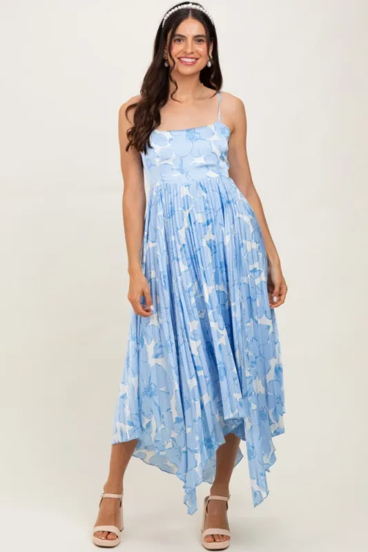 Blue Floral Woven Pleat Skirt Maternity Maxi Dress sold by Pinkblush