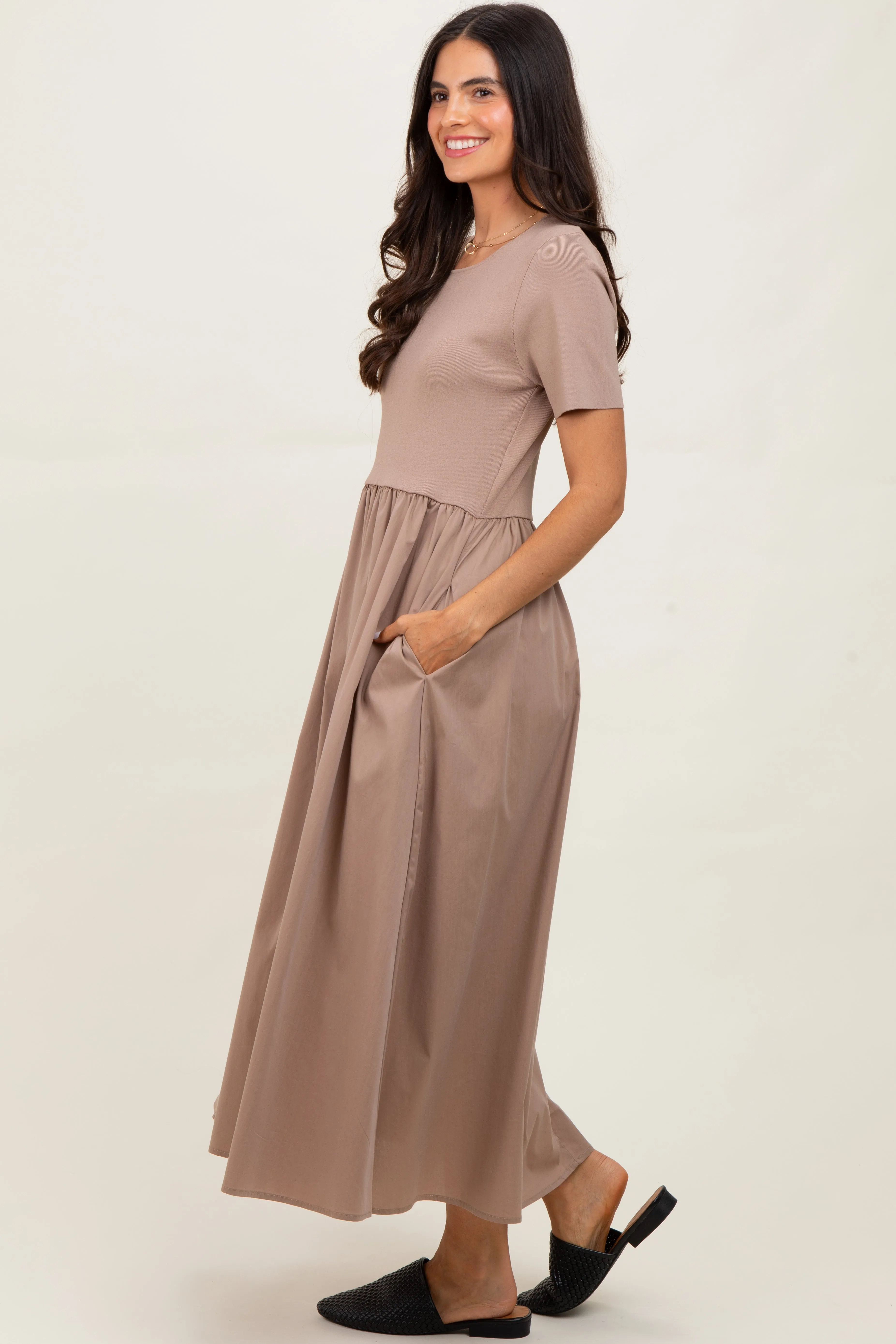 Taupe Solid Maxi Dress sold by Pinkblush product image thumbnail 3