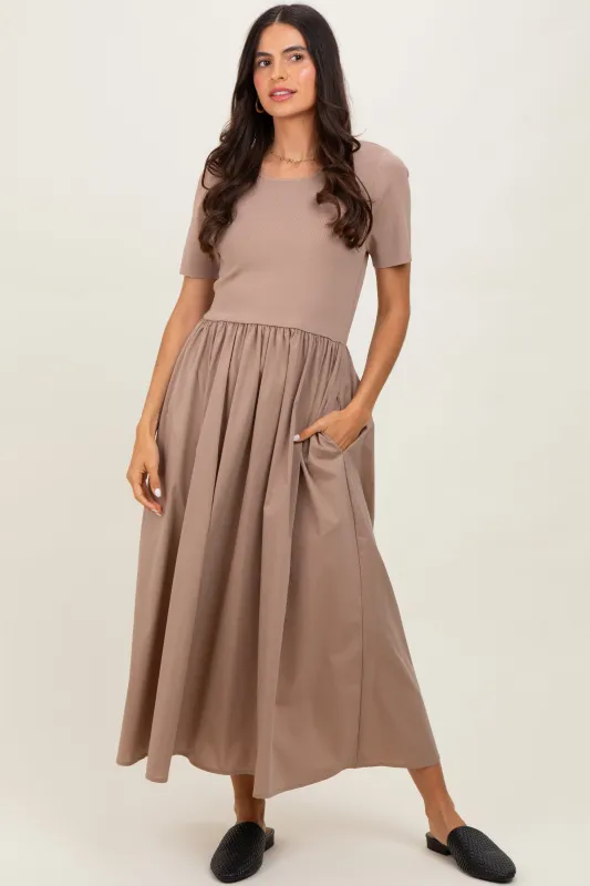 Taupe Solid Maxi Dress sold by Pinkblush