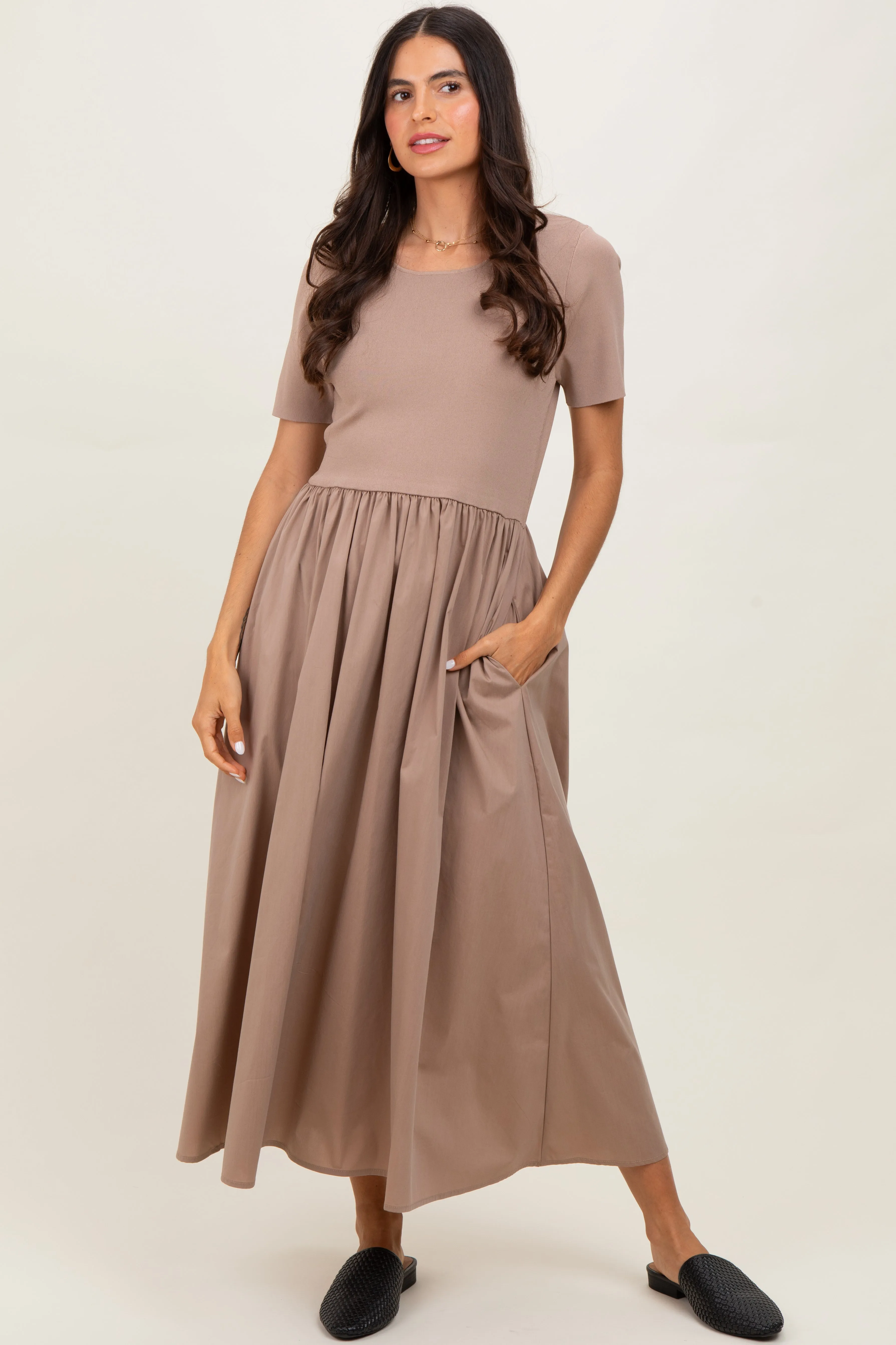 Taupe Solid Maxi Dress sold by Pinkblush