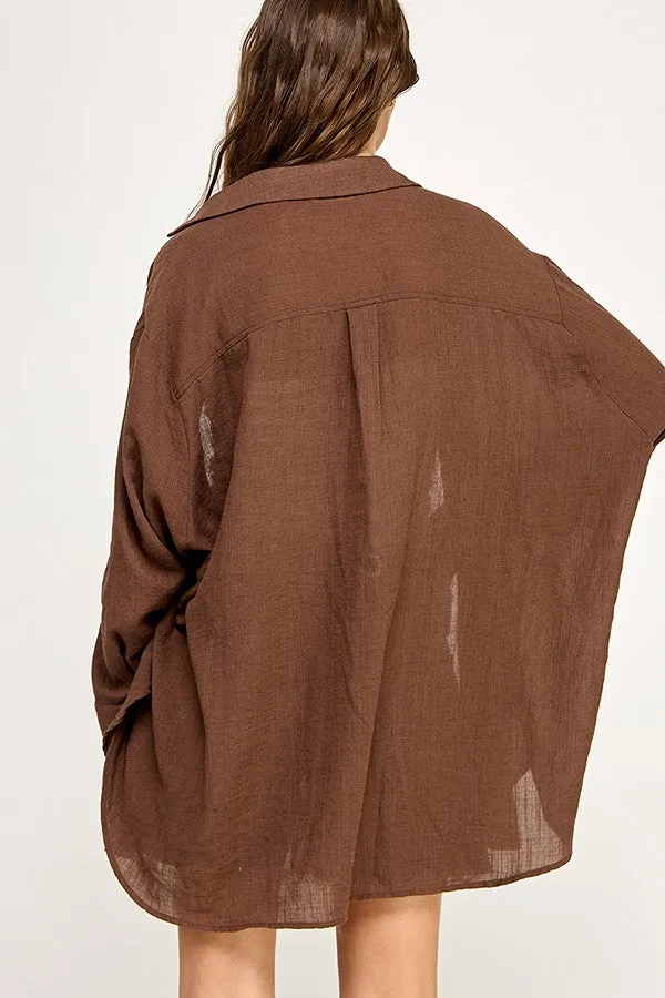 Light Brown Lightweight Sheer Button Down Blouse sold by Pinkblush product image thumbnail 3