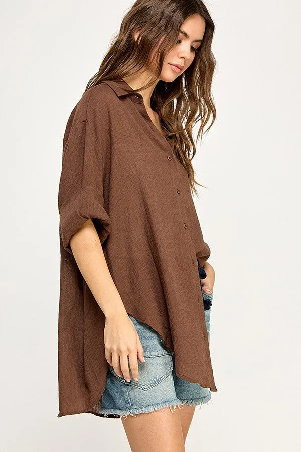 Light Brown Lightweight Sheer Button Down Blouse sold by Pinkblush product image thumbnail 2