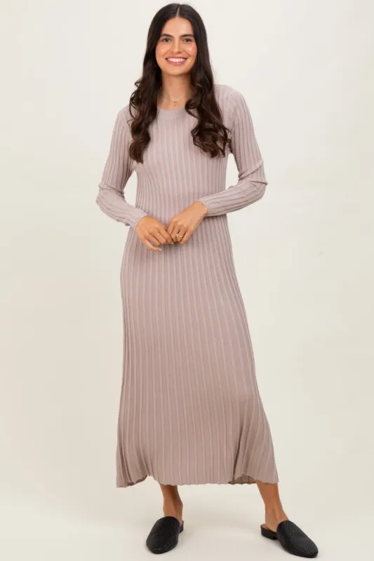 Beige Ribbed Long Sleeve Sweater Midi Dress sold by Pinkblush