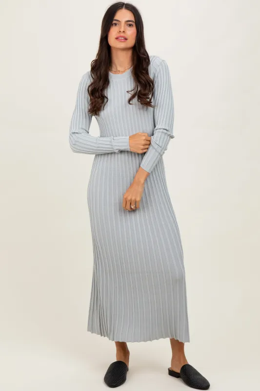 Grey Ribbed Long Sleeve Sweater Midi Dress sold by Pinkblush