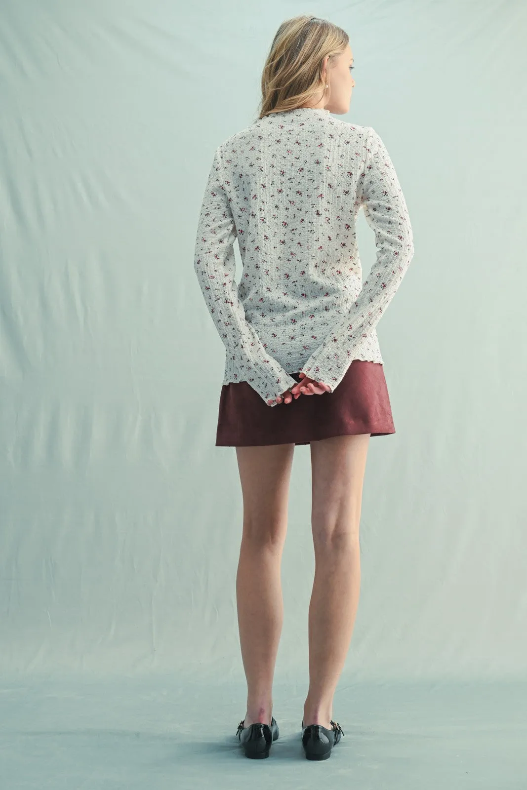 Ivory Floral Crinkled Texture High Neck Long Sleeve sold by Pinkblush product image thumbnail 4
