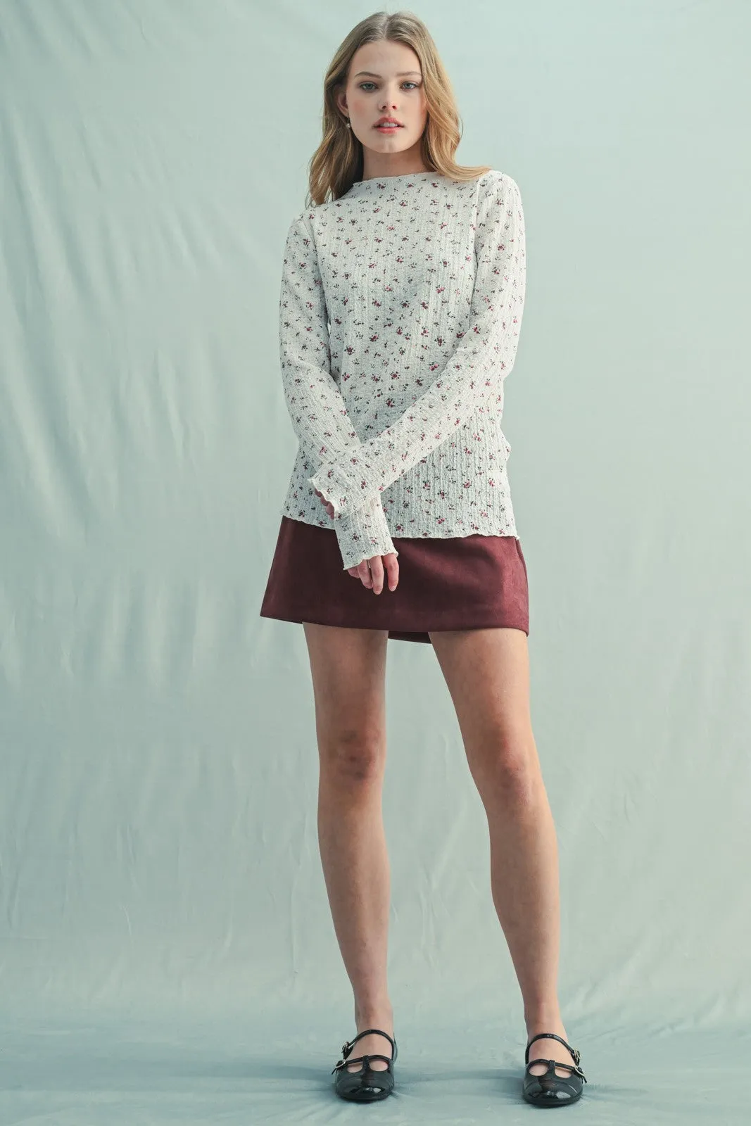Ivory Floral Crinkled Texture High Neck Long Sleeve sold by Pinkblush product image thumbnail 2