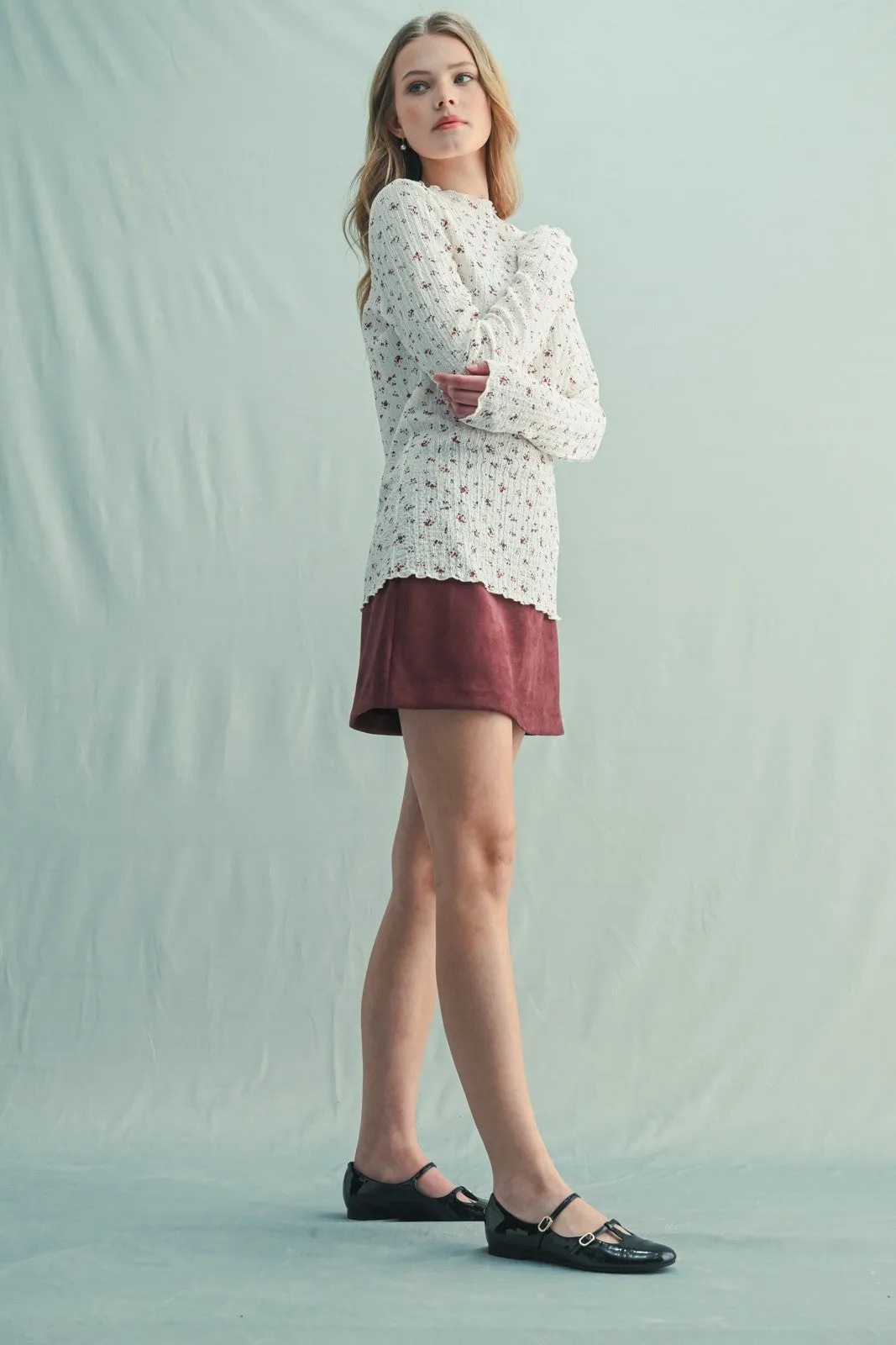 Ivory Floral Crinkled Texture High Neck Long Sleeve sold by Pinkblush product image thumbnail 3
