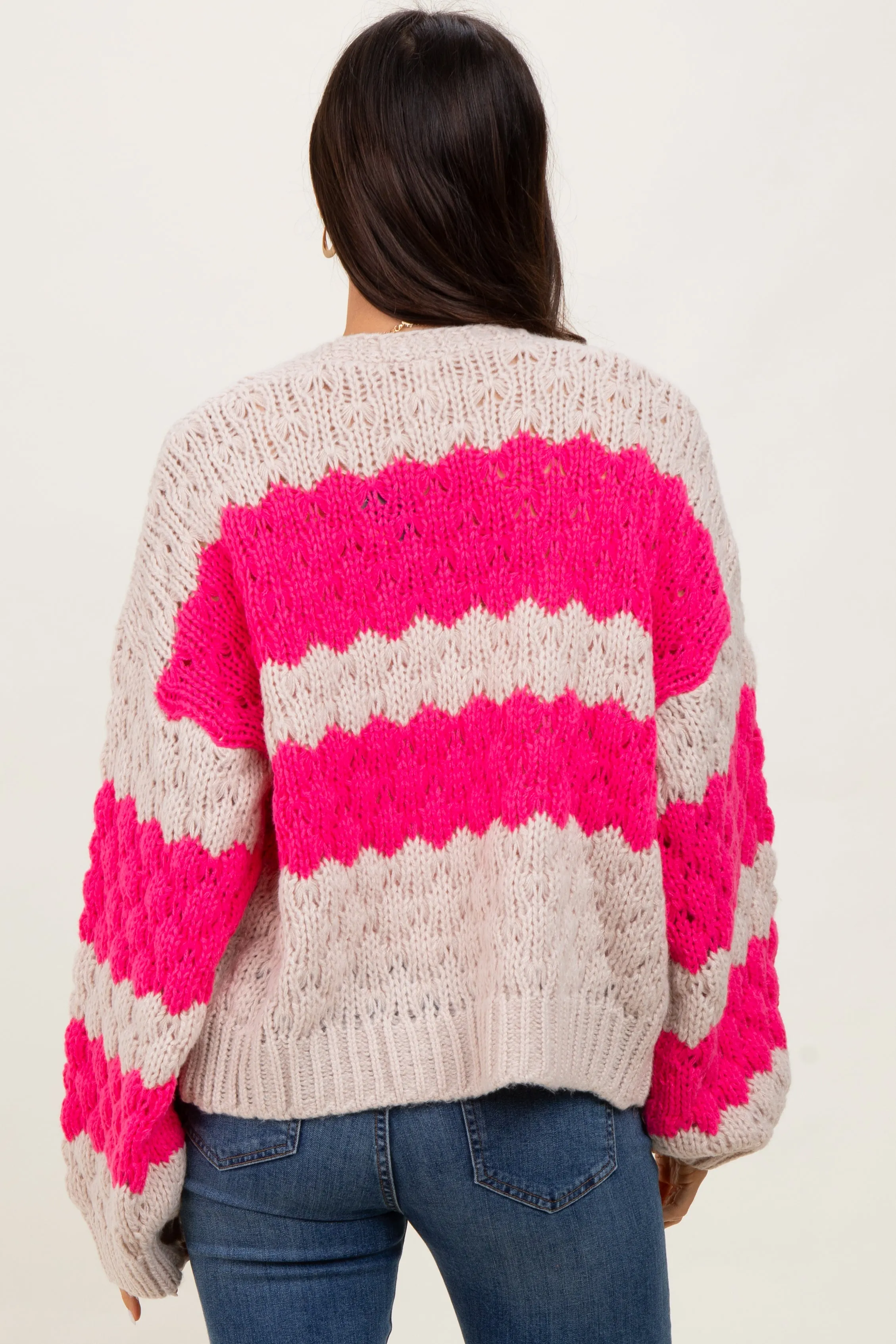 Pink Colorblock Chunky Knit Open Cardigan sold by Pinkblush product image thumbnail 4